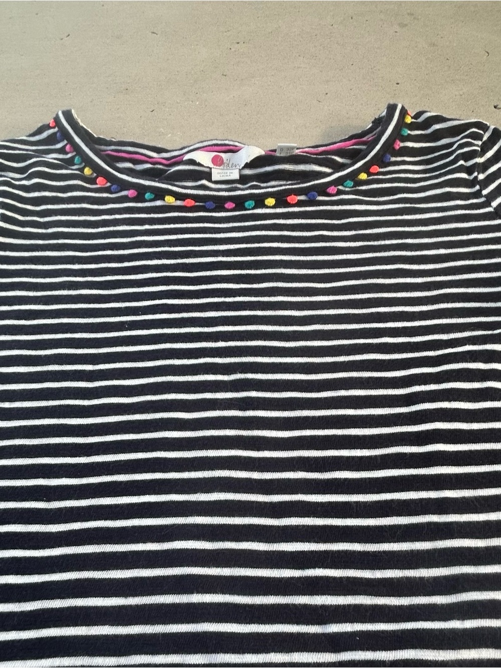 Boden Navy Blue White Stripe Colorful Pom Pom T-shirt Charlie Dress - Picture 3 of 5